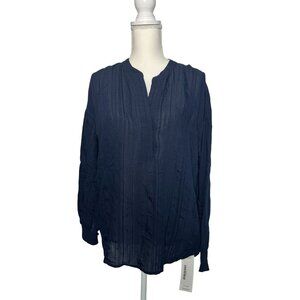 VINCE Womens Navy Blue Peasant Top Size Large